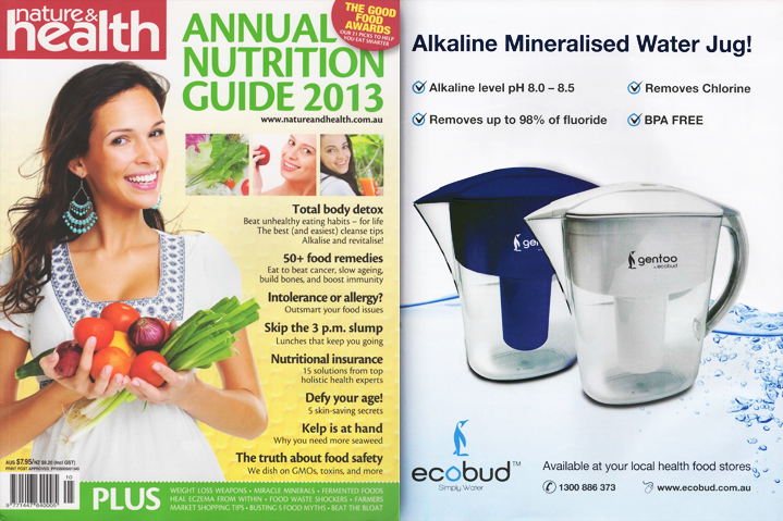 The first appearance of Gentoo Alkaline Water Jug by ecobud™ on Nature & health magazine
